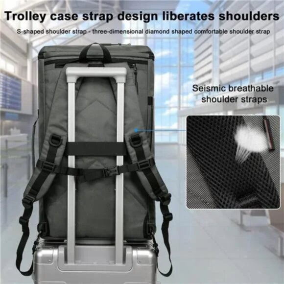 Unisex 40L Extra Large Travel Backpack Water Resistant, Gray - Picture 6 of 7